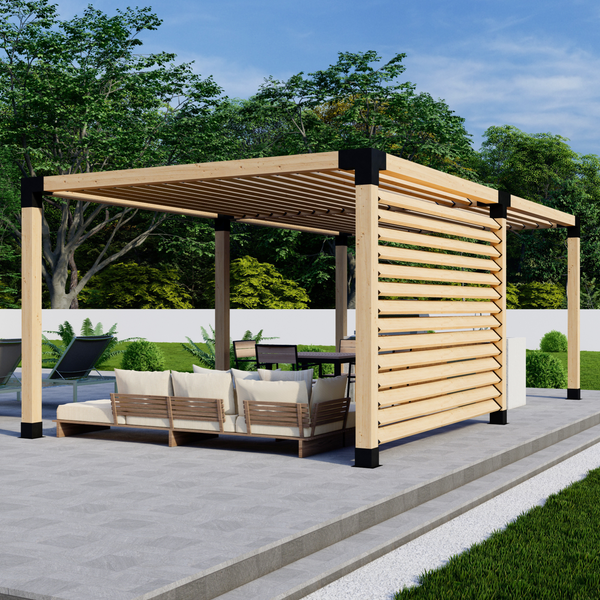 Up to 24x12 Freestanding Pergola w/ Angled 2x6 Roof Slats and 1 Privacy Wall