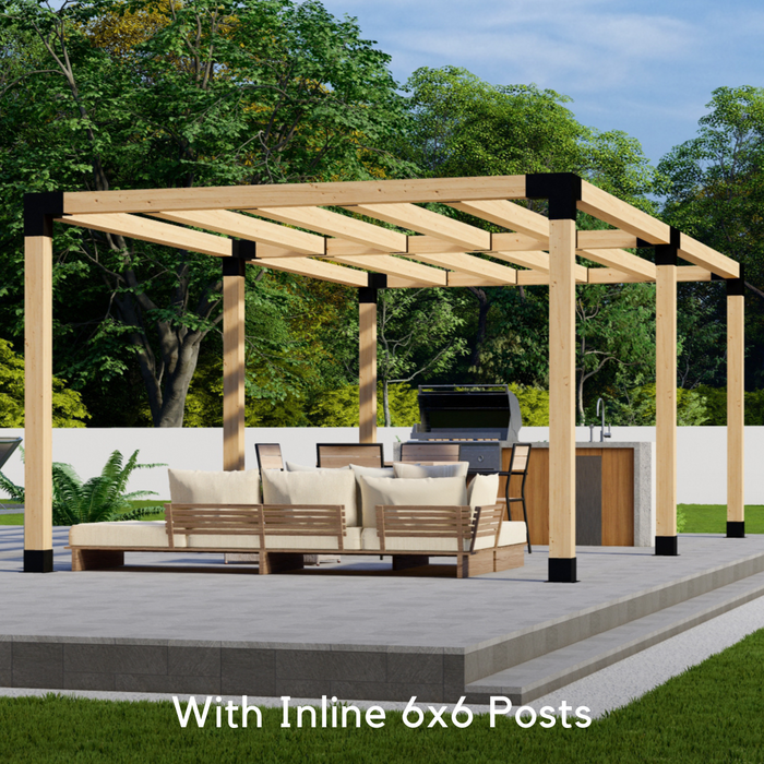 752 - Free-standing 14x10 pergola with medium-spaced square 6x6 roof rafters