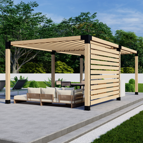 Up to 24' x 12' Free-Standing Pergola w/ Stright Inline 2x6 Roof Slats and 1 Privacy Wall