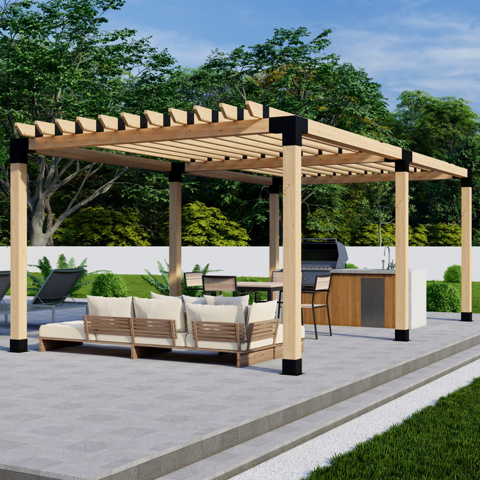 Free-Standing Pergola Kit for 6x6 Wood Posts (Any Size Up to 24' x 12') - With Traditional Roof Rafters Running Longways (Close Spacing)