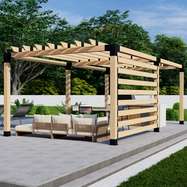 Up to 24' x 12' Free-Standing Pergola w/ 2x6 Rafters Atop Beams and 1 Privacy Wall
