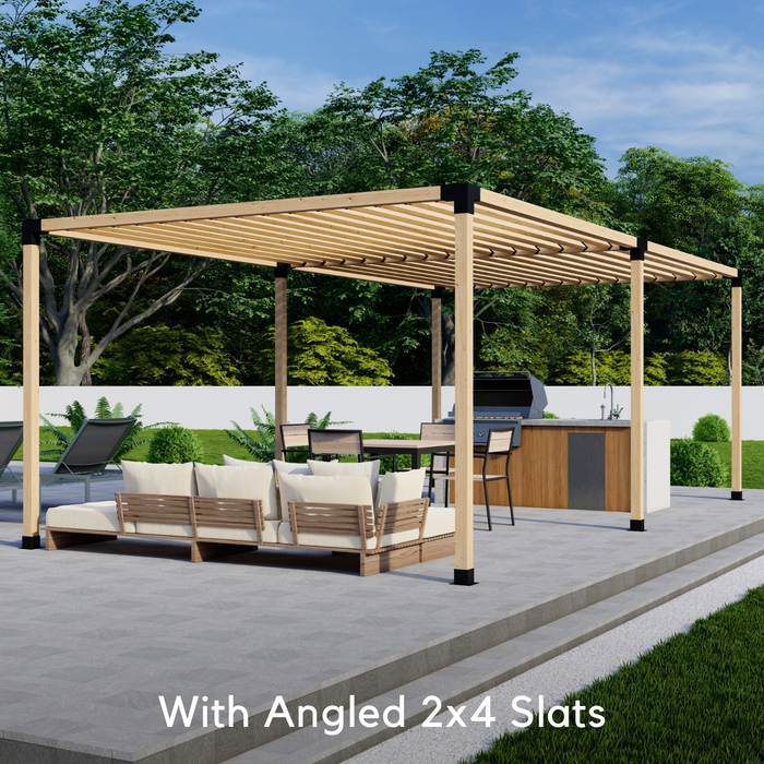 702 - Free-standing 14x10 pergola with medium-spaced 2x4 angled roof slats