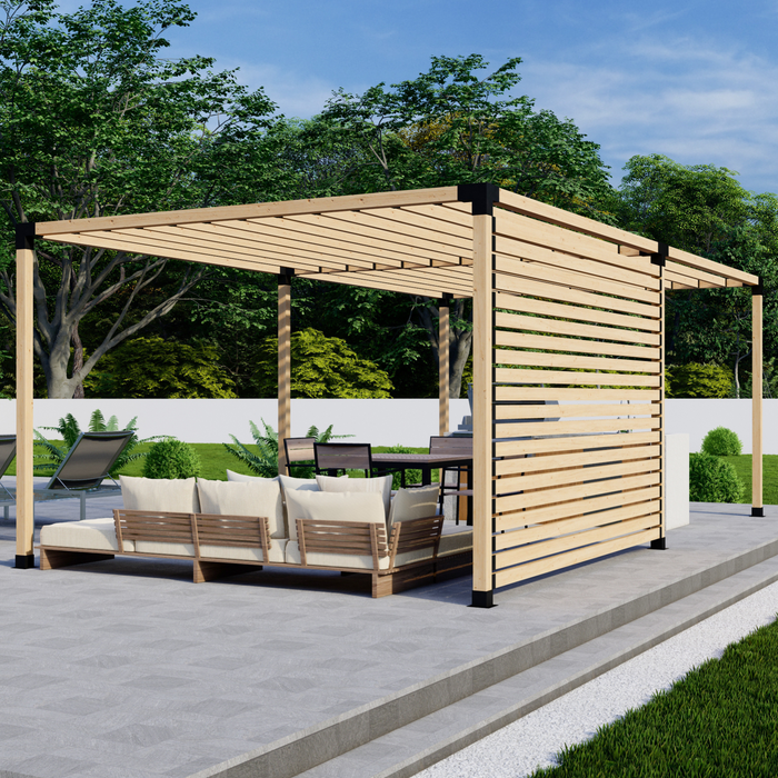 Free-Standing Pergola Kit for 4x4 Wood Posts (Any Size Up to 24' x 12') - With Inline Roof Rafters + Privacy Wall (Close Spacing)