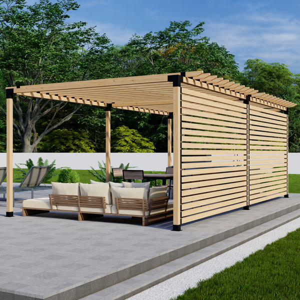 Up to 24x12 Freestanding Pergola w/ Straight 2x4 Rafters Atop Beams and 2 Privacy Walls