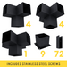Pergola kit includes 9 base brackets, 4 3-arm brackets, 4 4-arm brackets, 1 5-arm bracket and 72 roof brackets for adding angled 2x6 roof slats