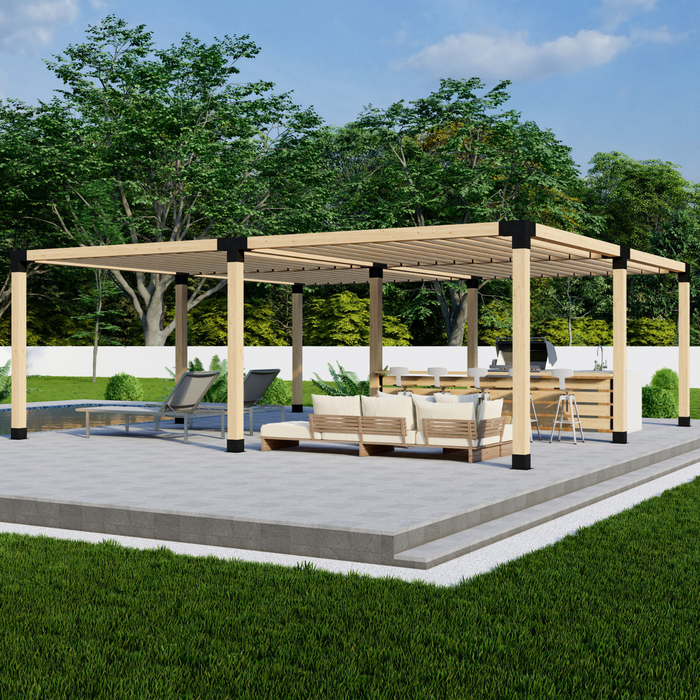 Free-Standing Pergola Kit for 6x6 Wood Posts (Any Size Up to 24' x 24') - With Inline Roof Rafters (Close Spacing)