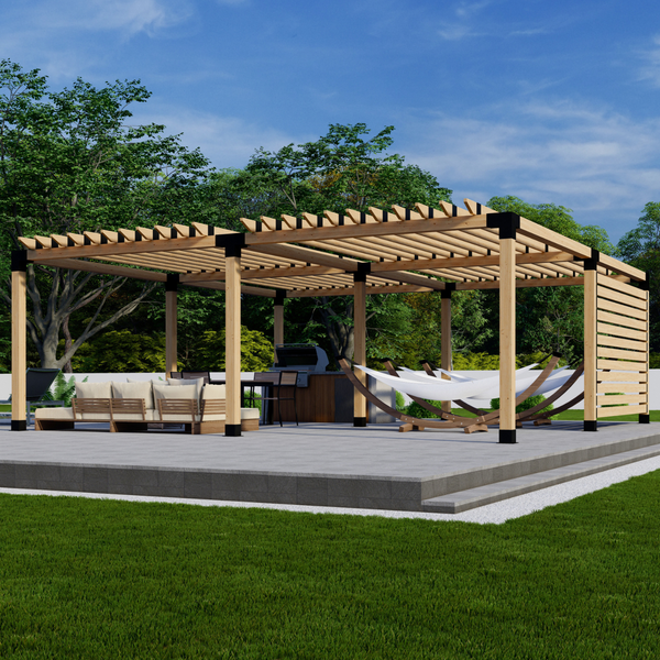 Up to 24x24 Freestanding Pergola w/ 2x6 Rafters Atop Beams and 1 Privacy Wall