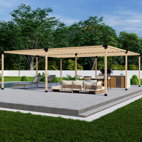 Freestanding Quad Pergola Up to 24x24 with Straight Inline 2x4 Roof Slats