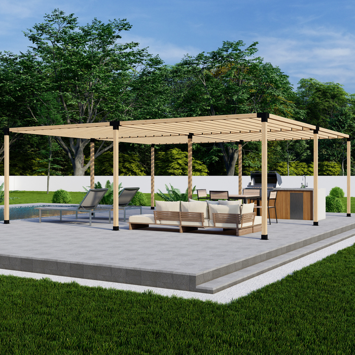 Free-Standing Pergola Kit for 4x4 Wood Posts (Any Size Up to 24' x 24') - With Inline Roof Rafters (Close Spacing)