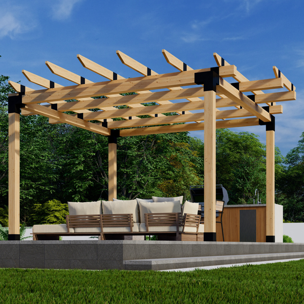 Freestanding Round Pergola Kit for 6x6 Wood Posts - With 3-Level Circular Roof