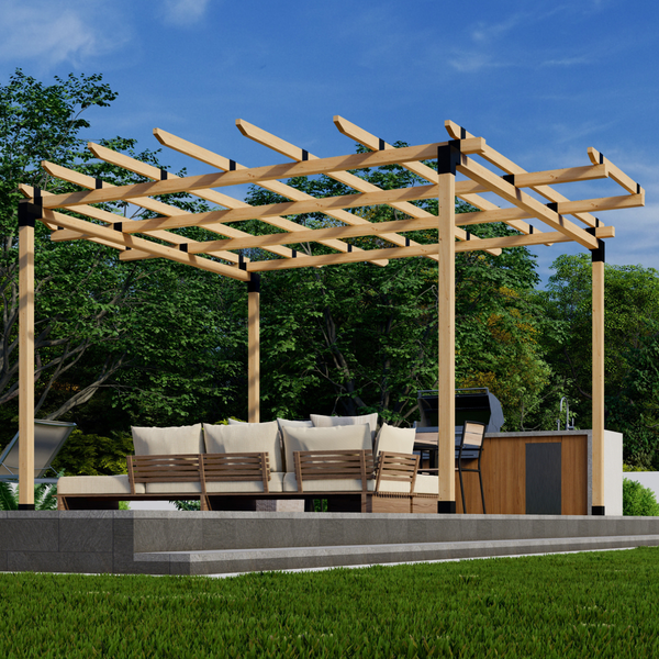 Freestanding Circle Pergola Kit for 4x4 Wood Posts - With Round 3-Level Roof