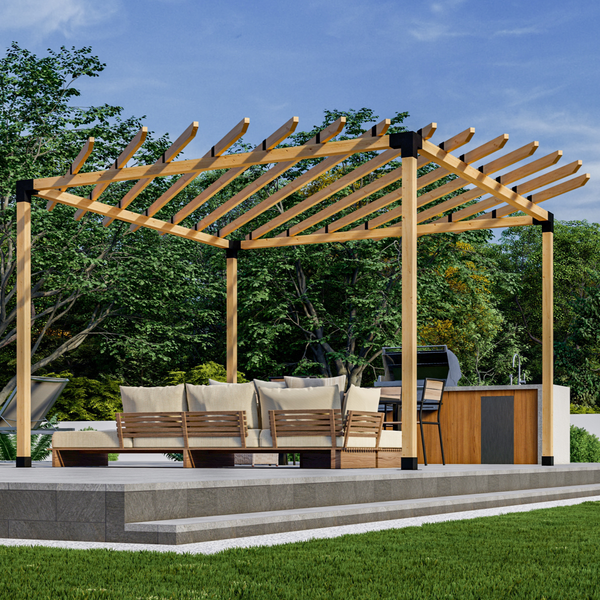 Freestanding Round Pergola Kit for 4x4 Wood Posts - With 2x4 Roof Rafters Atop Beams