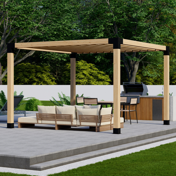 Freestanding Single Pergola Up to 12' x 12' with Angled 2x6 Roof Slats
