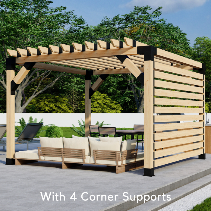 Free-Standing Pergola Kit for 6x6 Wood Posts (Any Size Up to 12' x 12') - With Traditional Roof Rafters + Privacy Wall (Close Spacing)
