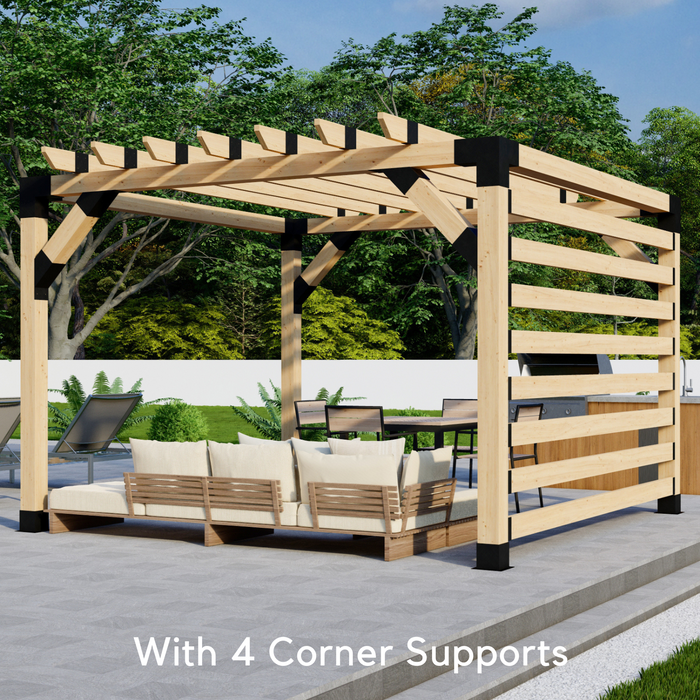 Free-Standing Pergola Kit for 6x6 Wood Posts (Any Size Up to 12' x 12') - With Traditional Roof Rafters + Privacy Wall (Medium Spacing)