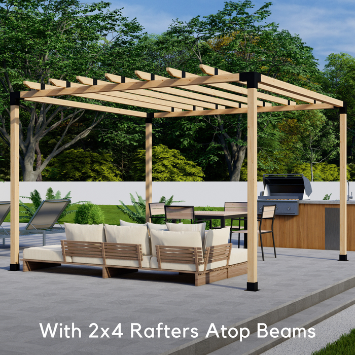 508 - Free-standing 12x10 pergola with medium-spaced traditional 2x4 roof rafters