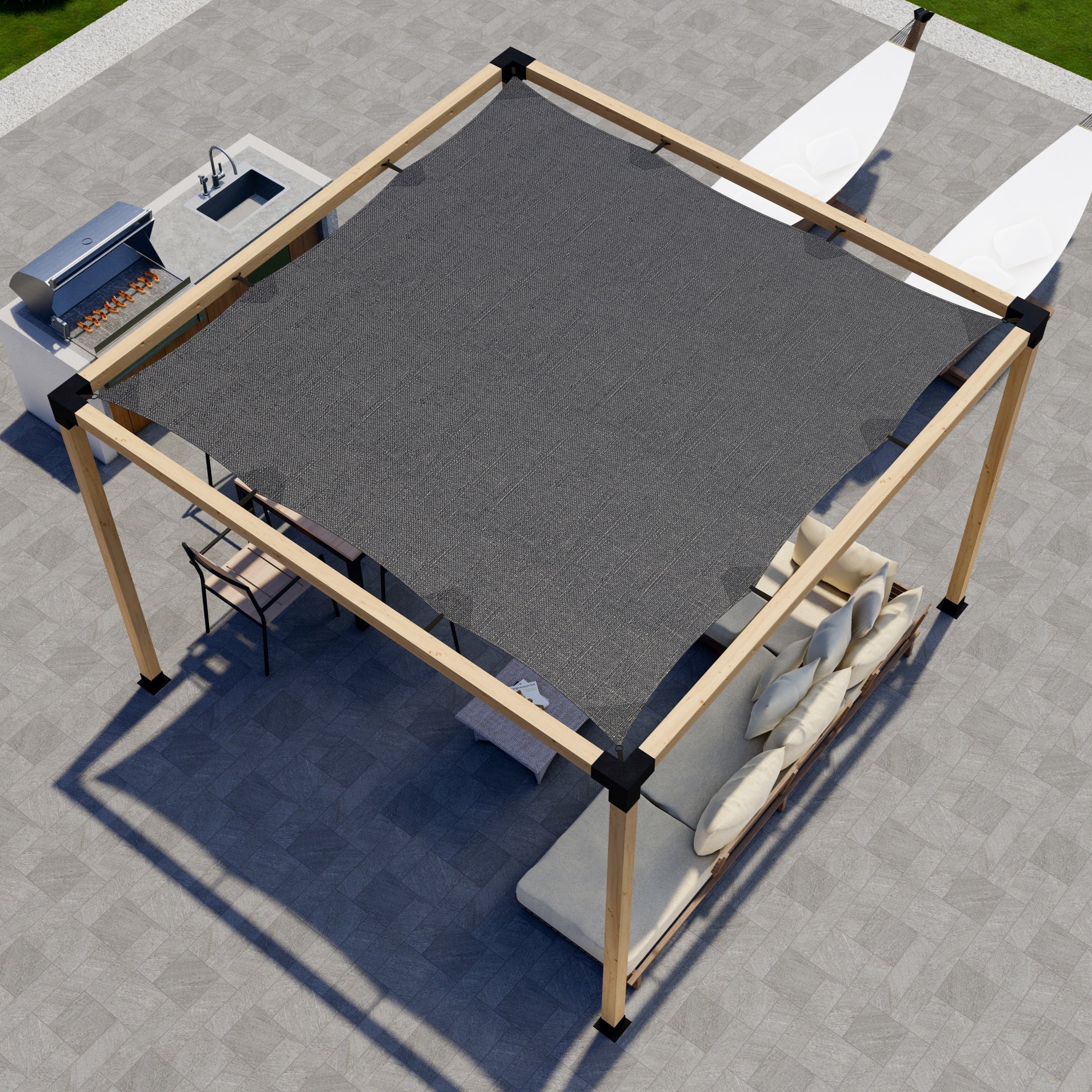 Wall-Mounted 8' x 10' Pergola with Shade Cover