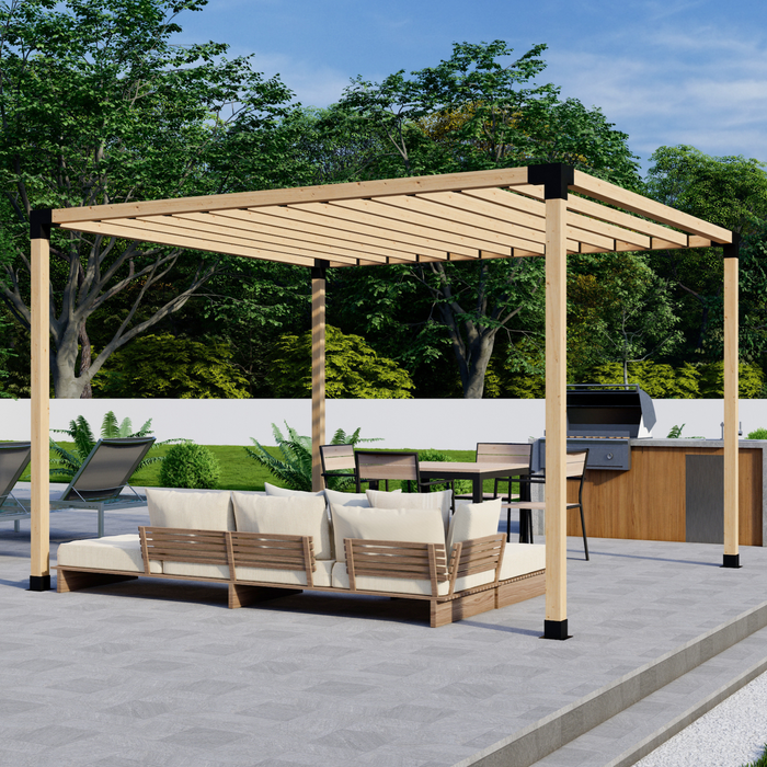 Free-Standing Pergola Kit for 4x4 Wood Posts (Any Size Up to 12' x 12') -  With Inline Roof Rafters (Close Spacing)
