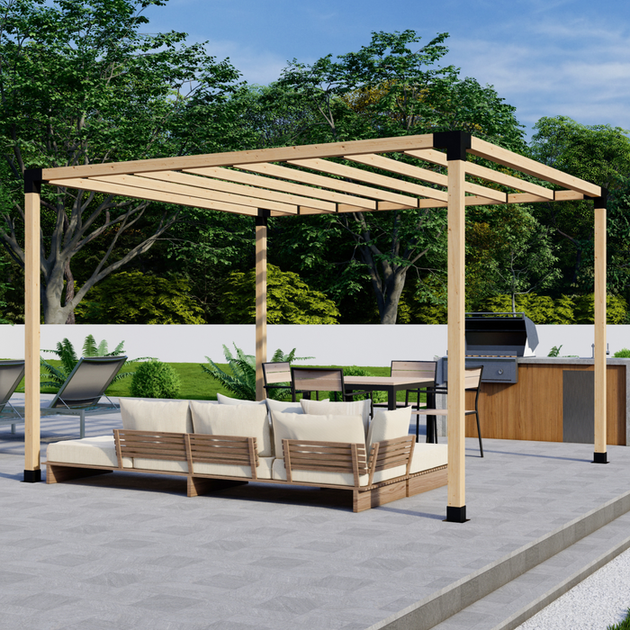 Free-Standing Pergola Kit for 4x4 Wood Posts (Any Size Up to 12' x 12') - With Inline Roof Rafters (Medium Spacing)