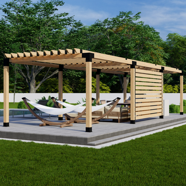 Up to 36' x 12' Free-Standing Pergola w/ 2x6 Rafters Atop Beams and 1 Privacy Wall