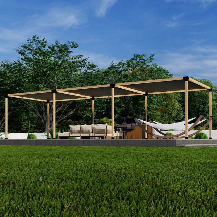 Free-Standing Pergola Kit with Shade Canopies (3) - Any Size Up to 36' x 12' - For 4x4 Wood Posts
