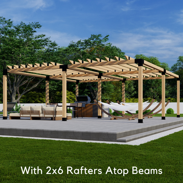 Free-Standing 16' x 24' Pergola with Roof - Kit for 6x6 Wood Posts