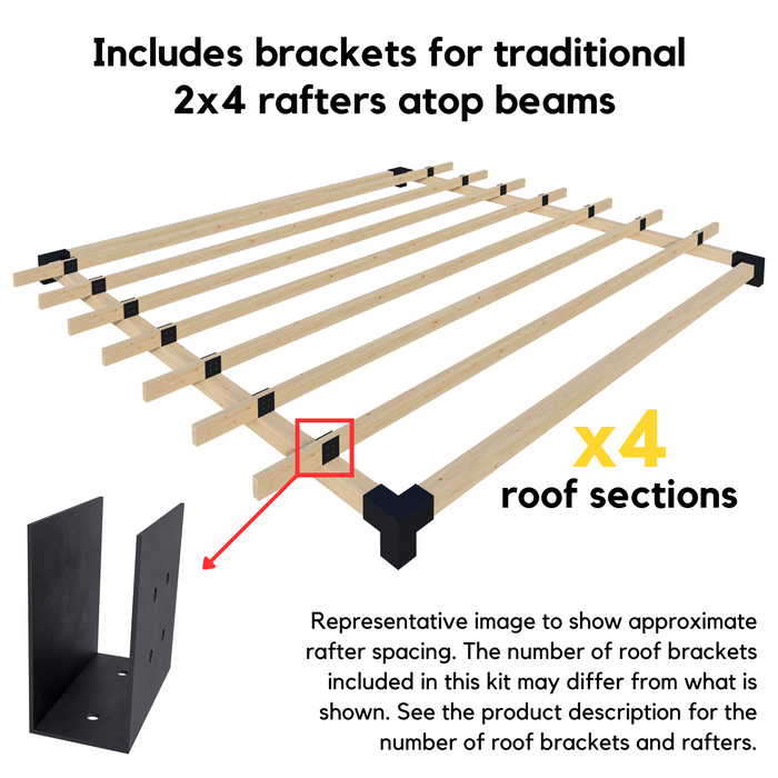 Attached 16x16 Pergola Off House with Roof - Kit for 4x4 Wood Posts