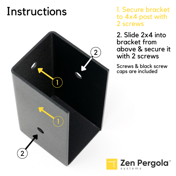 008 - Instructions to first secure a 2x4 insert bracket to a 4x4 post and then slide in & secure the 2x4 to the bracket