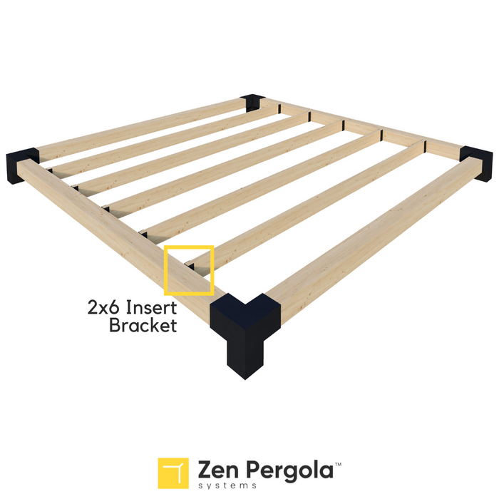 058 - Schematic drawing illustrating how 2x6 insert brackets can be used to install straight 2x6 roof rafters on a pergola