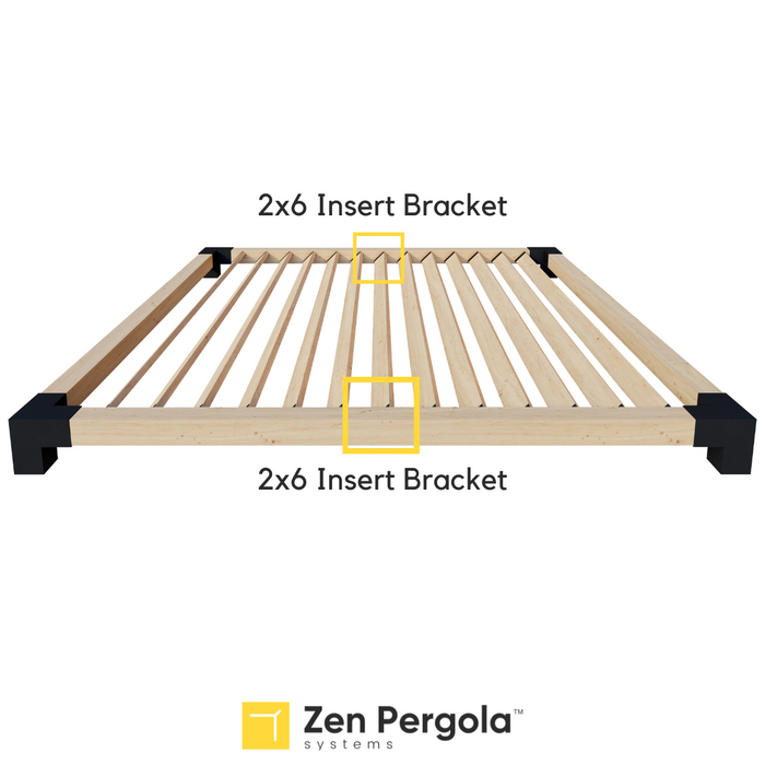 058 - Schematic drawing illustrating how 2x6 insert brackets can be used to install 2x6 angled roof slats on a pergola