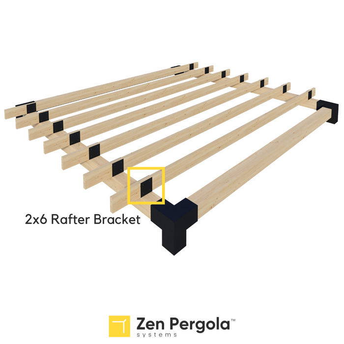 059 - Schematic drawing showing how 2x6 rafter brackets can be used to add traditional 2x6 roof rafters on top of pergola beams