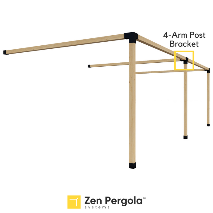 004 - Schematic drawing showing how a 4x4 4-arm post bracket is used on a pergola