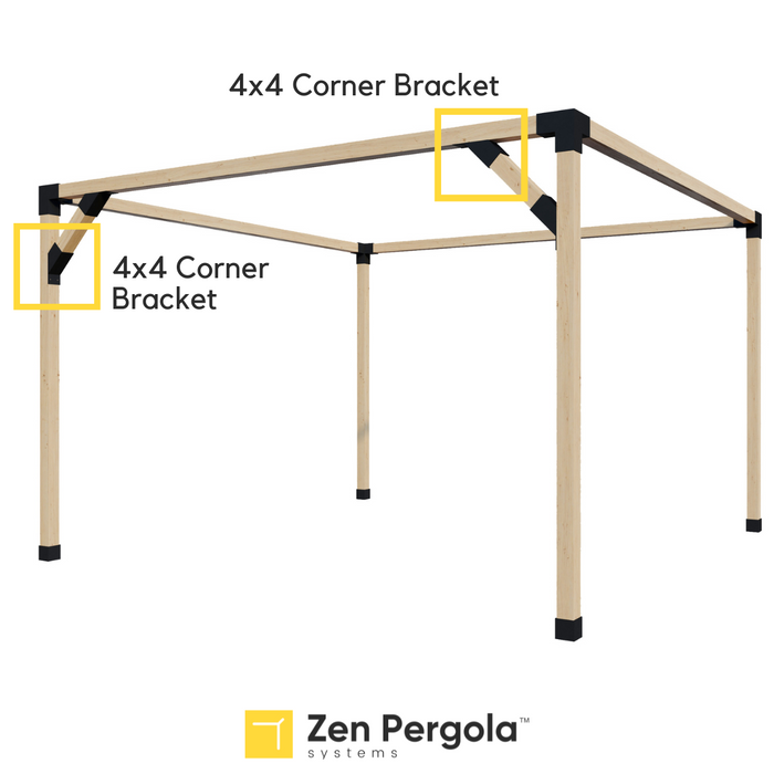 006 - Schematic drawing showing that a 4x4 corner support bracket can be used on a pergola with a 4x4 frame