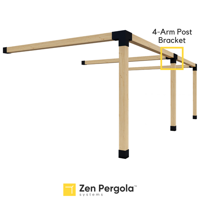 054 - Schematic drawing showing how a 6x6 4-arm post bracket is used on a pergola
