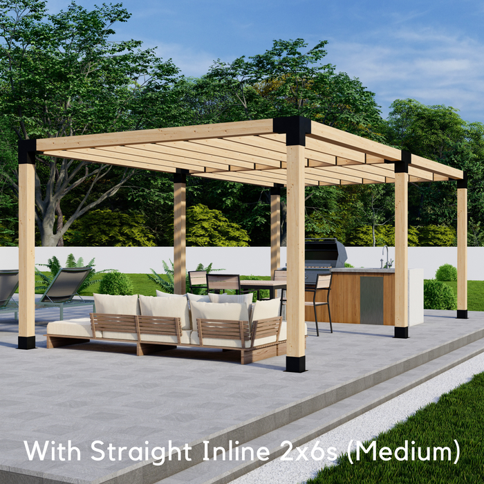 650 - Free-standing double pergola with medium-spaced inline 2x6 roof rafters