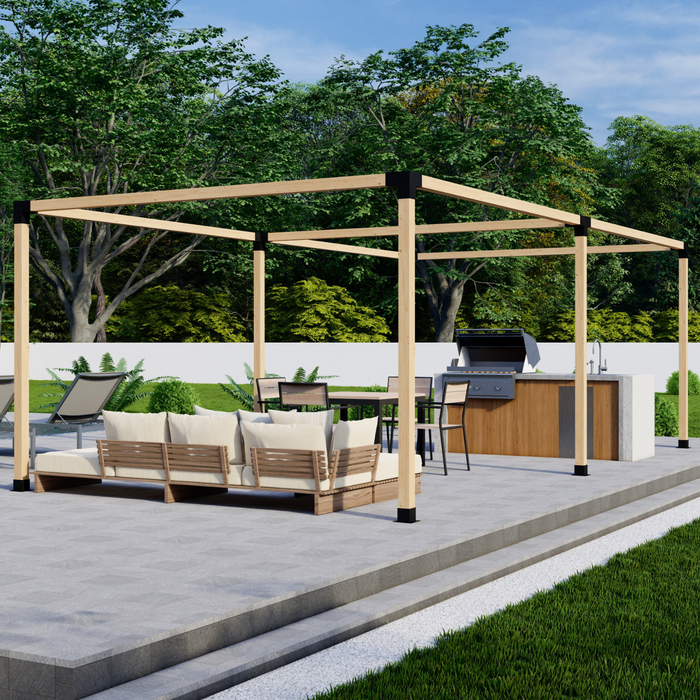 600 - Angled view of a double free-standing pergola kit 4x4 frame over a backyard patio