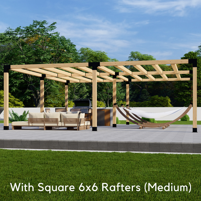 888 - Free-standing 15x20 pergola with medium-spaced square 6x6 roof rafters
