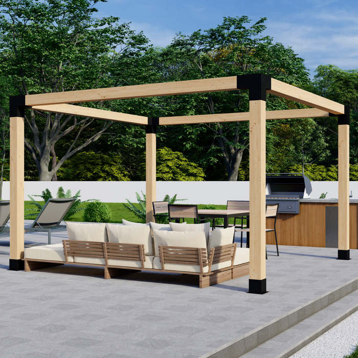 550 - Angled view of a single free-standing pergola kit 6x6 frame over a backyard patio