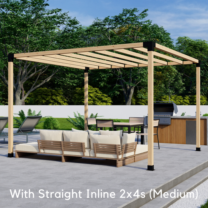 500 - Free-standing single pergola with medium-spaced inline 2x4 roof rafters