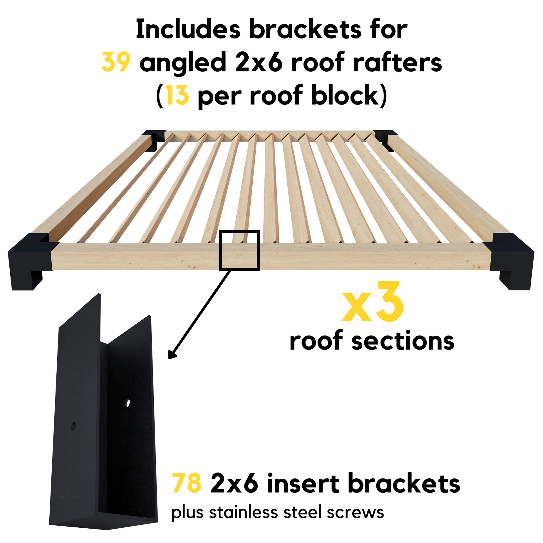 Black 6x6 Pergola Bracket Kit - 20% Off + Free Shipping