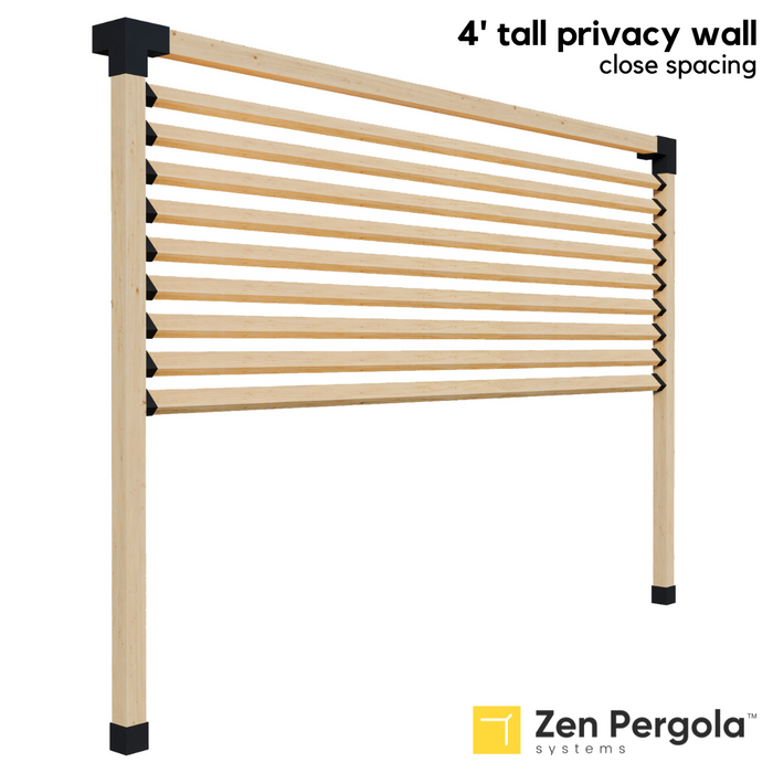 031 - A 4-foot tall pergola privacy wall comprised of 2x4 slats angled at 45 degrees with close spacing