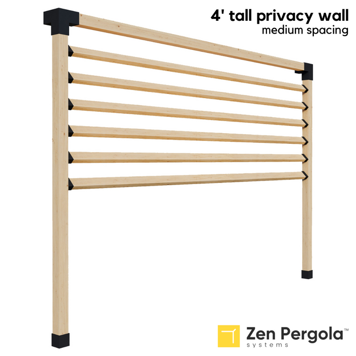 031 - A 4-foot tall pergola privacy wall comprised of 2x4 slats angled at 45 degrees with medium spacing