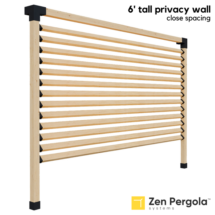 031 - A 6-foot tall pergola privacy wall comprised of 2x4 slats angled at 45 degrees with close spacing