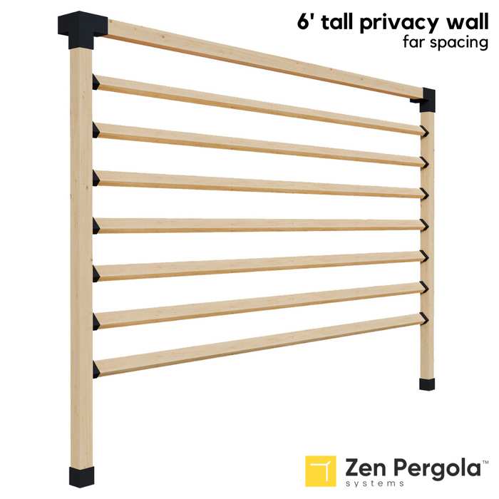 031 - A 6-foot tall pergola privacy wall comprised of 2x4 slats angled at 45 degrees with far spacing