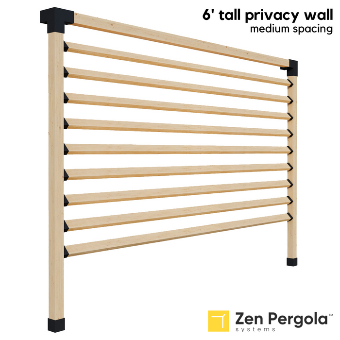 031 - A 6-foot tall pergola privacy wall comprised of 2x4 slats angled at 45 degrees with medium spacing